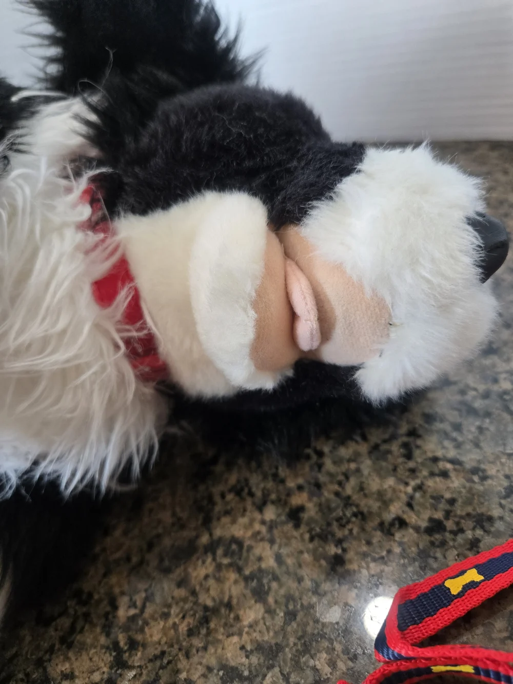 Build A Bear Workshop Black & White Plush Dog Toy with Red Patterned Leash